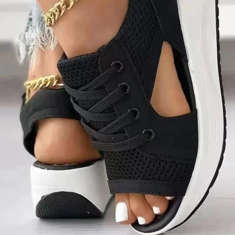 Women's Sneakers Light Breath Casual Sandalias Female Wedges Heels Mesh Summer Vulcanize Flat Platform Peep Toe Ladies Sandals