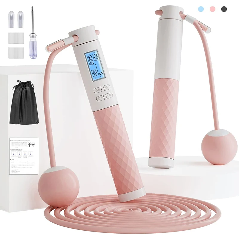 

Fitness Jump Rope with Calorie Counter and Silicone Handles for Women Men with Cordless Ball and 9.2ft Anti-Tangle PVC Wire Rope