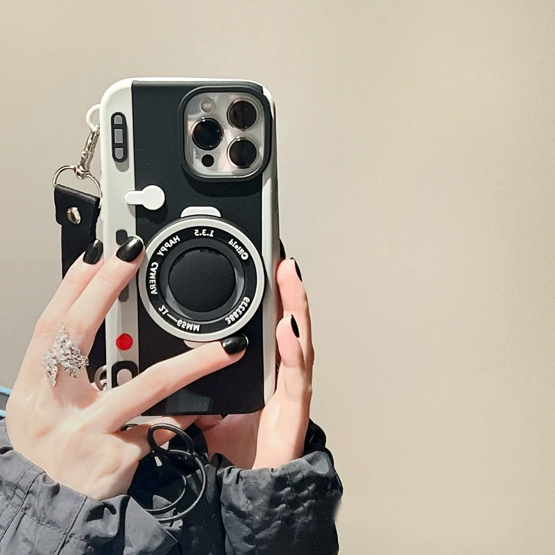 

Fashion 3D Retro Camera Crossbody Lanyard Case For iPhone 14 Pro Max 13 12 11 Popular Cute Silicone Shockproof Soft Cover