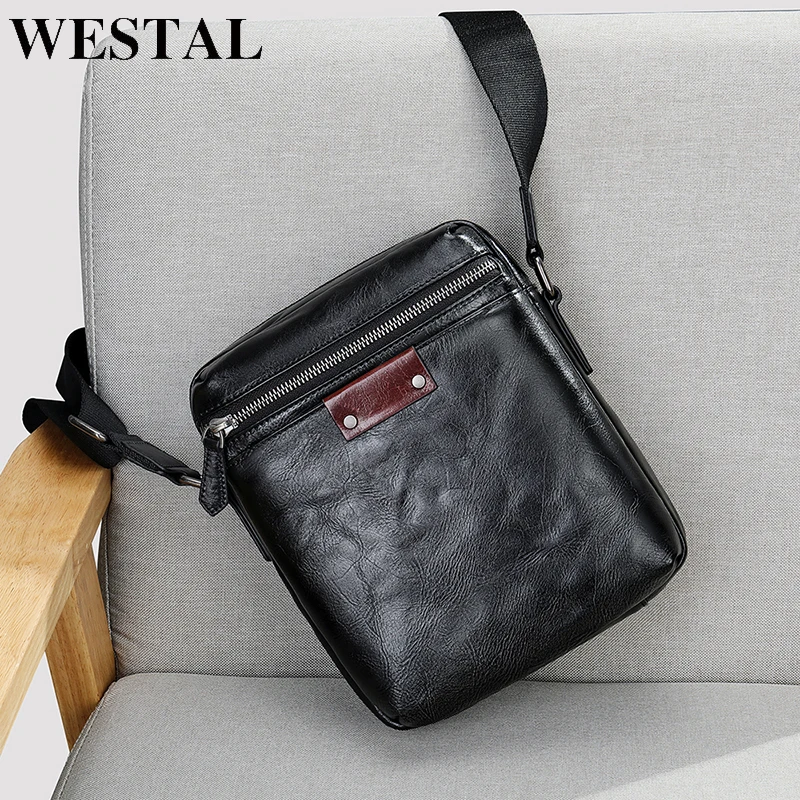 WESTAL Men's Shoulder Bags Genuine Leather Crossbody Bags for Men Casual Messenger Bag Male Designer Bag Men's Bags Handbags