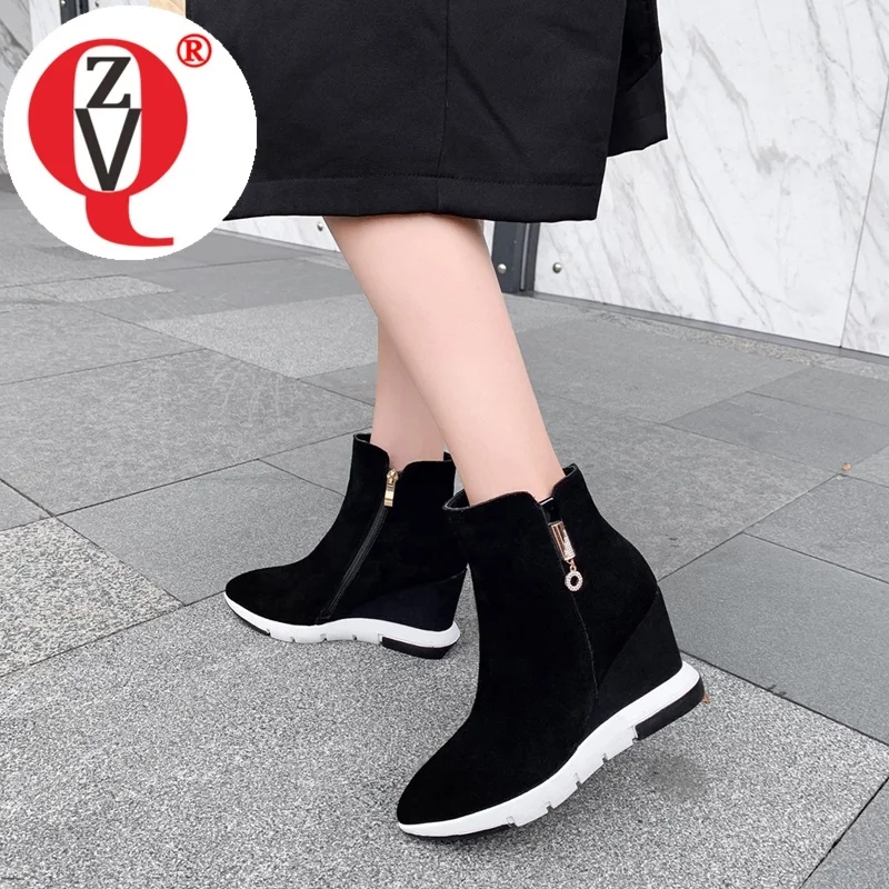 

ZVQ Hot Sale Woman Shoes 2022 Spring New Fashion Pointed Toe Cow Suede Ankle Botts Outside Super High Heels Zip Ladies Shoes