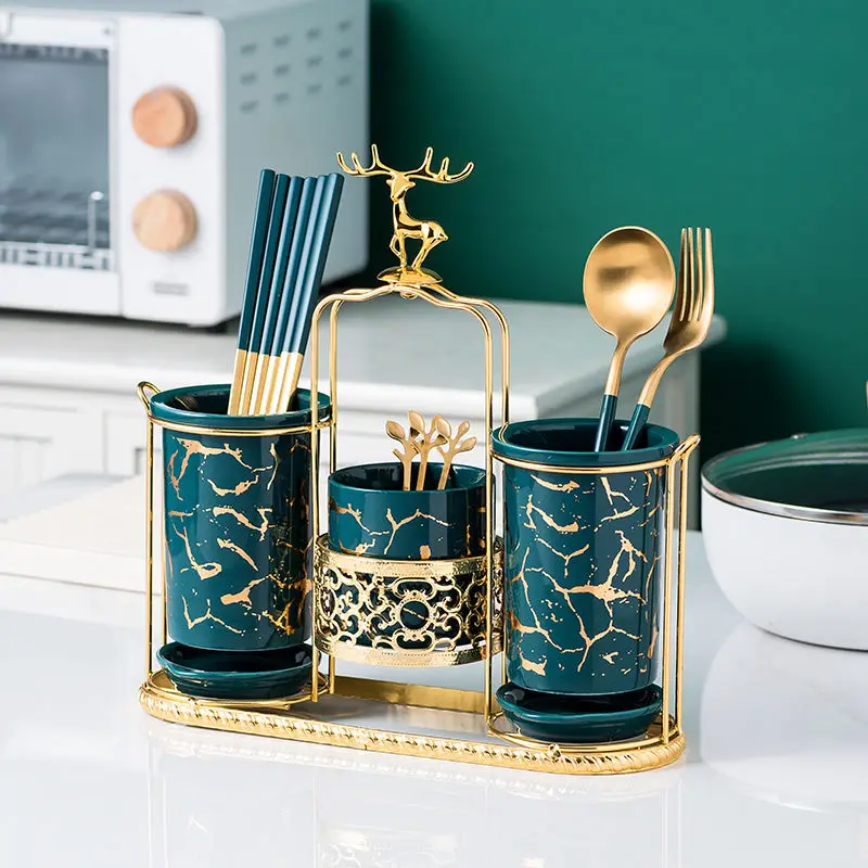 

Nordic Light Luxury Cutlery Storage Tube Kitchen Storage Chopstick Storage Box Ceramic European Chopstick Tube Household