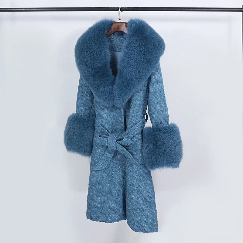 Новое поступление осени/зимы 2023 женская цельная кожаная куртка из лисьего меха с