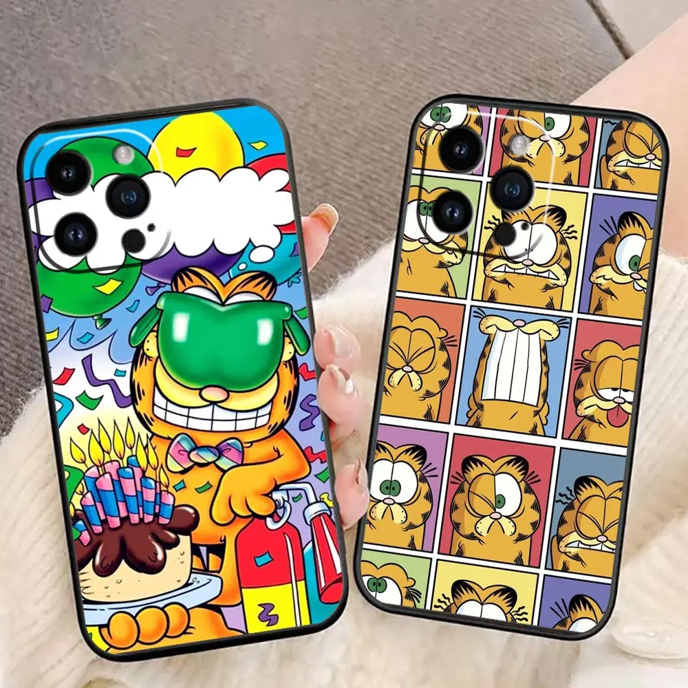

Phone Funda Case for iPhone 11 12 13 14 Apple Pro 7 8 6 6S SE X XR XS Max Mini Plus Black Soft Case Cartoon Image G-Garfield