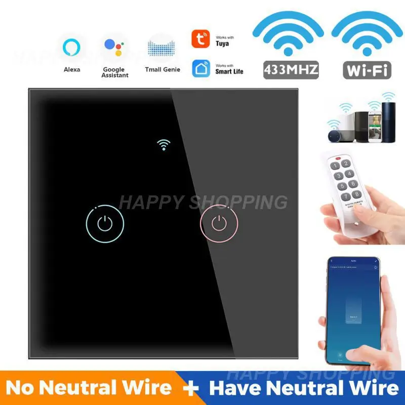 

TUYA WiFi+RF Smart Switch 1/2/3/4 Gang EU Wall Button Light Switch App/433MHz/Touch/ Voice Control Works With Alexa Google Home