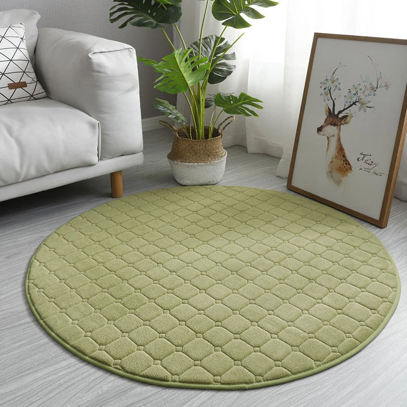 

Simple Grid Living Room Carpet Green Round Chair Mat Anti-slip Coral Velvet Kids Gamer Rug Kitchen Bedroom Area Rug Doormat 80