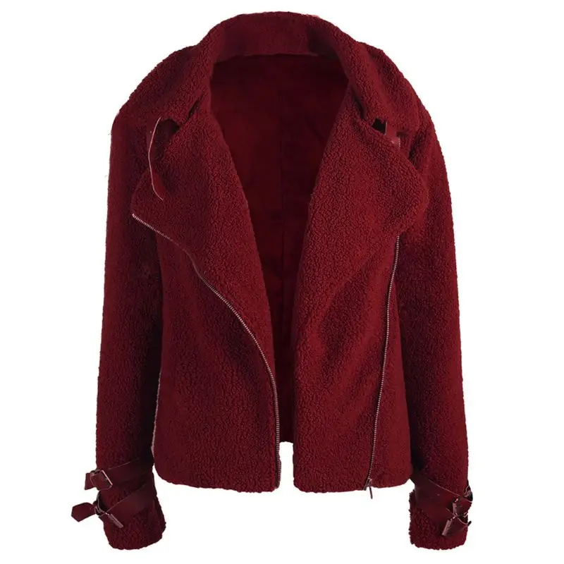 

Women Winter Fluffy Plush Coat Long Sleeve Zipper Jacket Casual Lapel Warm Tops