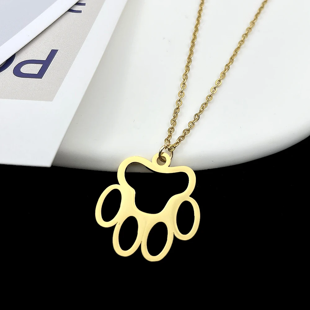 

Stainless Steel for Women Necklaces Personalized Hollow Out Cute Small Bear Paw Pendant Men Cross Chain Choker Jewelry Wholesale