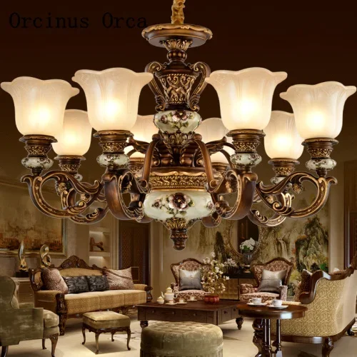 Новая классическая роскошная люстра из смолы с гравировкой для гостиной