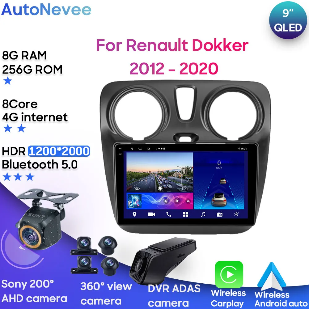 Автомагнитола на Android 13 мультимедийный стереоплеер с GPS-Навигатором для Renault Dokker