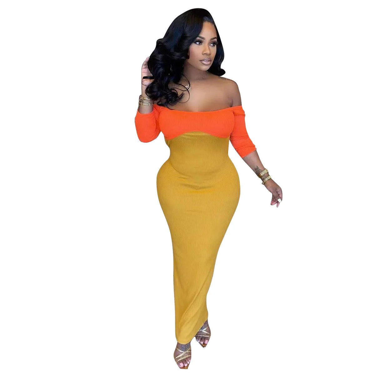 

Color Patchwork Low Backless Women Sheath Pencil Midi Dress