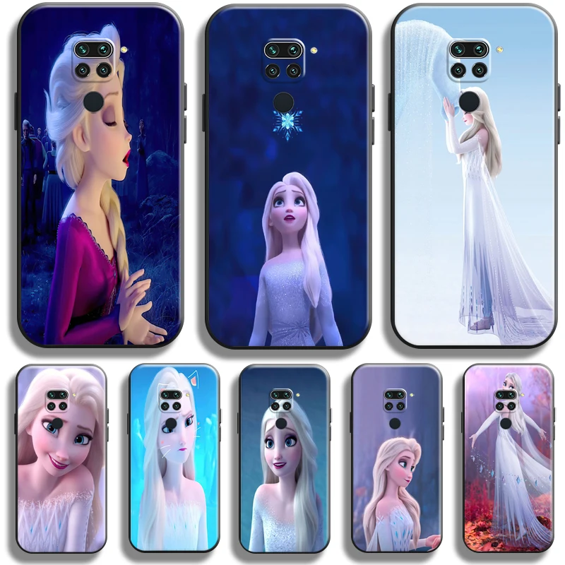 

Frozen Cute Pretty Elsa Anna For Xiaomi Redmi Note 9 5G 9T 9S 9 Pro Phone Case Back Liquid Silicon Funda Silicone Cover Black