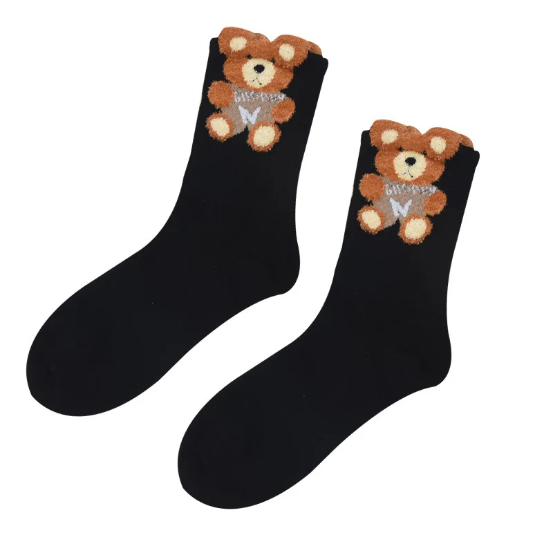 

Модные милые хлопковые носки в стиле ретро с рисунком медведя, носки для девушек, удобные носки средней длины, осенне-зимние мягкие разноцветные женские носки