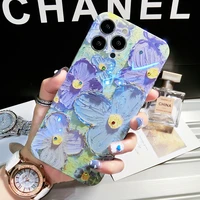 art flowers painting shiny diamond case for iphone 13 11 12 pro max mini xr x s xs 7 8 plus se 2 3 silicone shockproof tpu cover