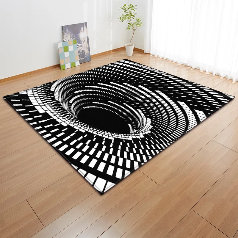 

Black And White Geometric Living Room Area Rug 3D Vortex Carpets Kids Playing Rug Optical Illusion Bedroom Kitchen Mat Doormat
