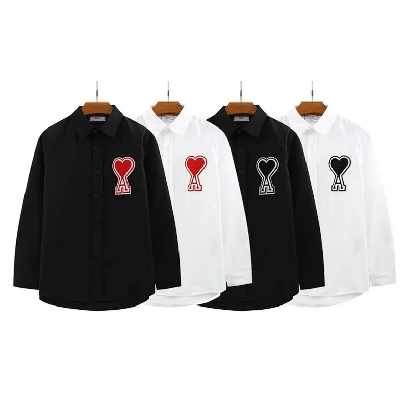 

2022 Autumn New Business Casual Men's Shirt Embroidered Heart Shirt South Korean Fashion Oversized Men's Shirt Women's Shirt
