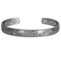 vintage flower silver pure copper magnetic bracelet adjustable size for women