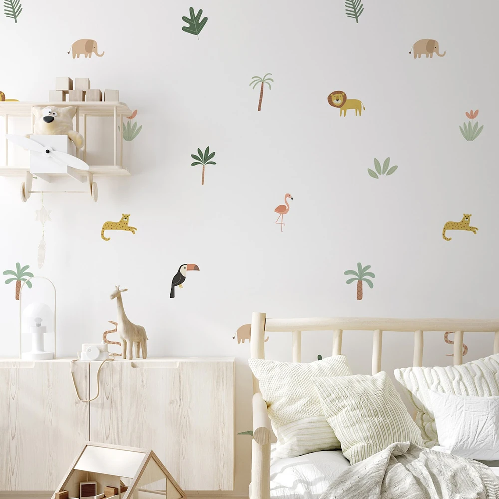 

Watercolor Cartoon Cute Lion Woodpecker Leopard Animals Nursery Wall Stickers for Kids Room Bedroom Decor Wall Decals Wallpaper