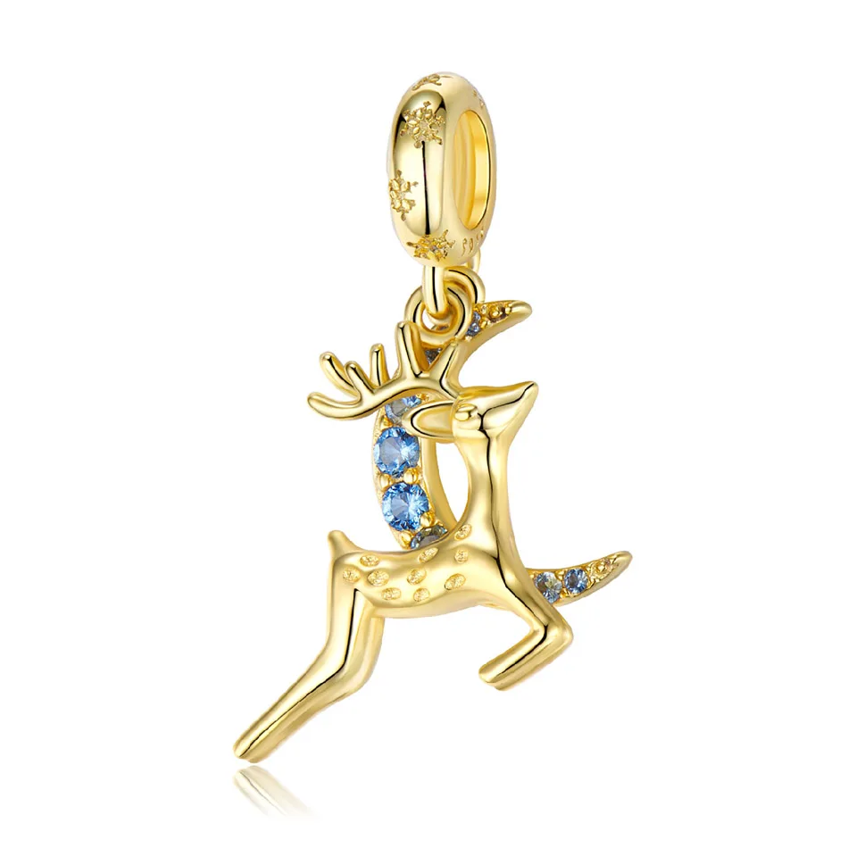 

Gold Plated Moon & Moose Dangle Charm fit Women Bracelet Necklace Lady Girl DIY Jewelry Gift S925 Sterling Silver Bead