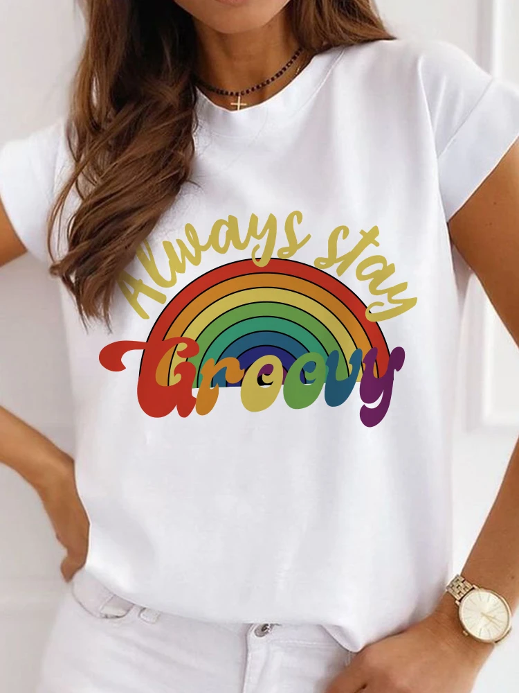 

Футболка с надписью Alawys Stay Groovy Graphic для женщин, уличная одежда, повседневные футболки, забавные новые женские футболки с радужным принтом