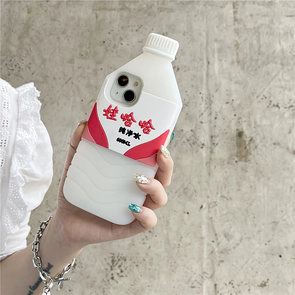 Оригинальные Силиконовые чехлы Wahaha с бутылкой чистой водой для iPhone 11 12 13 14 15 Pro Max