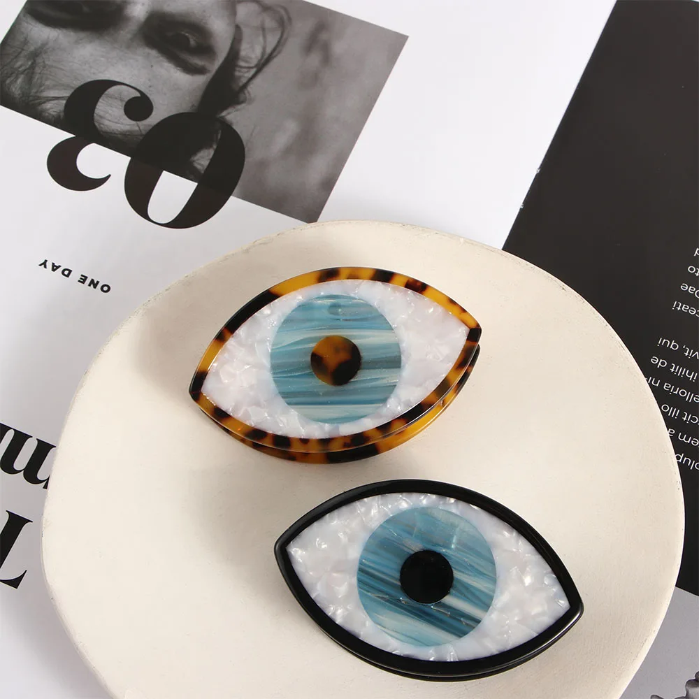 

1Pc Unique Design Blue Eye Shark Clip Hair Claw for Women Girls Contrast Color Oval Geometric Resin Wedding Hair Accessories