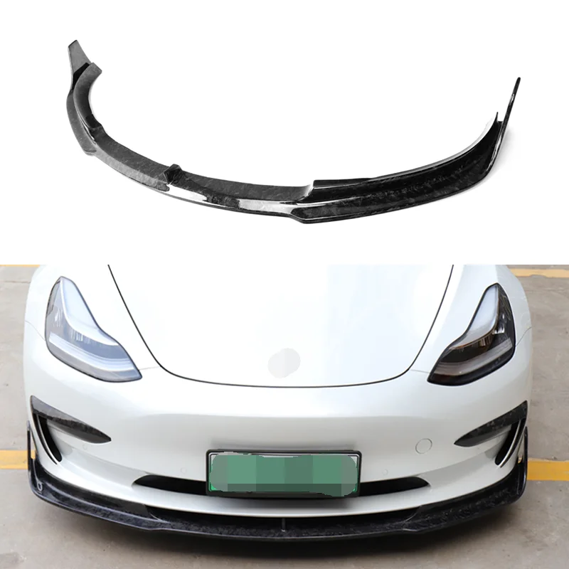 

Forged Carbon Car Front Bumper Lip Splitter For Tesla Model 3 2017-2020 Front Lip Spoiler Diffuser Chin Guard Protector