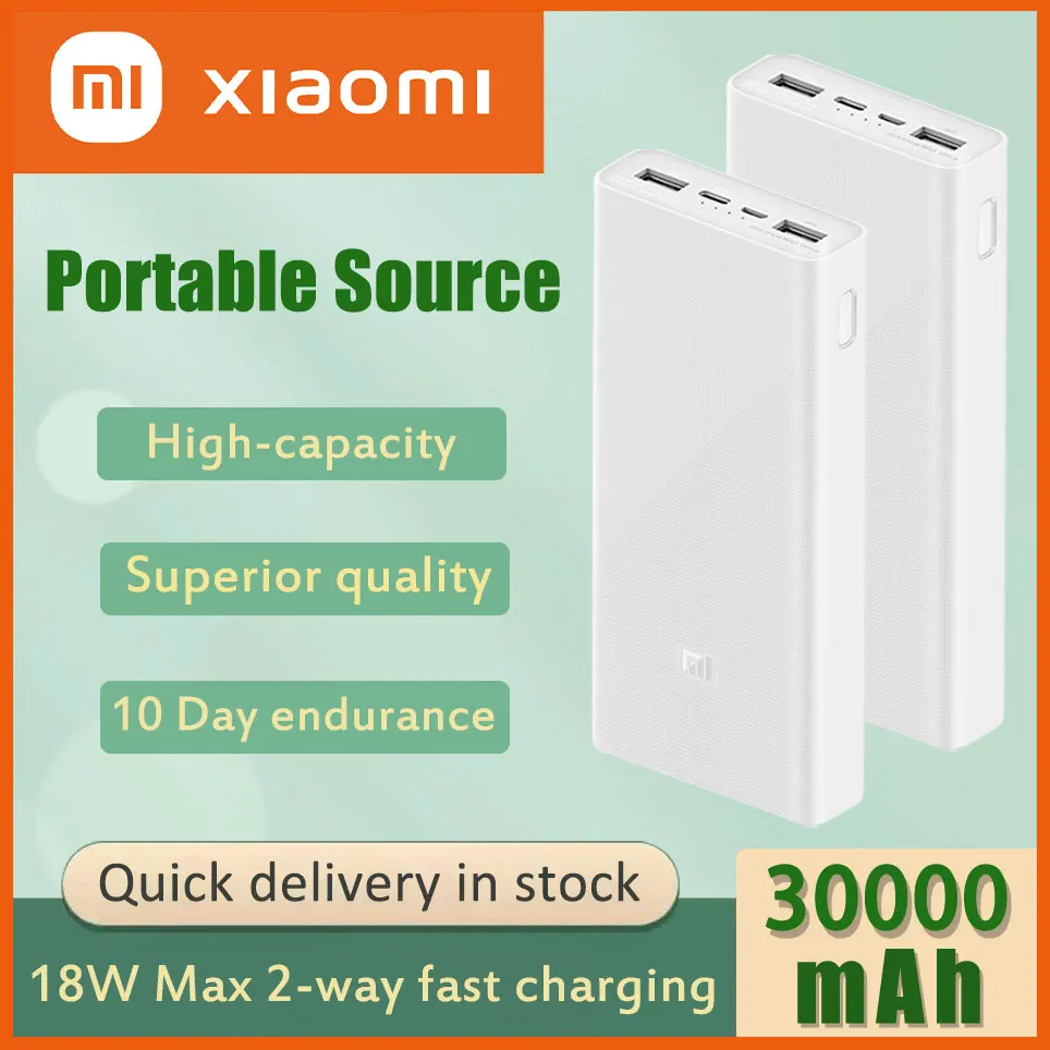 

2022 Xiaomi 30000mAh Power Pack 3 PB3018ZM USB C-type 18W Fast Charging Portable Xiaomi Power Pack External Battery Poverbank