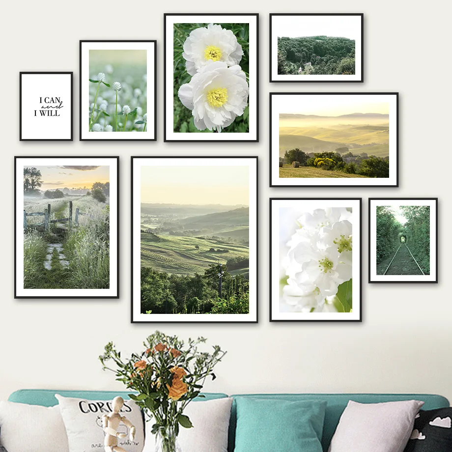 

Mountain Forest White Peony Flower Quote Wall Art Canvas Painting Nordic Posters And Prints Wall Pictures For Living Room Decor