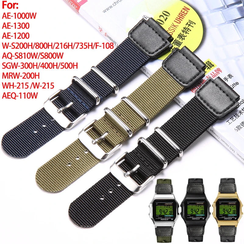 

18mm Nylon Strap Suitable for Casio AE1200WHB AE1000W AQ-S810 SGW300/400 Stainless Steel Ring Mens Leather Watchband Accessories