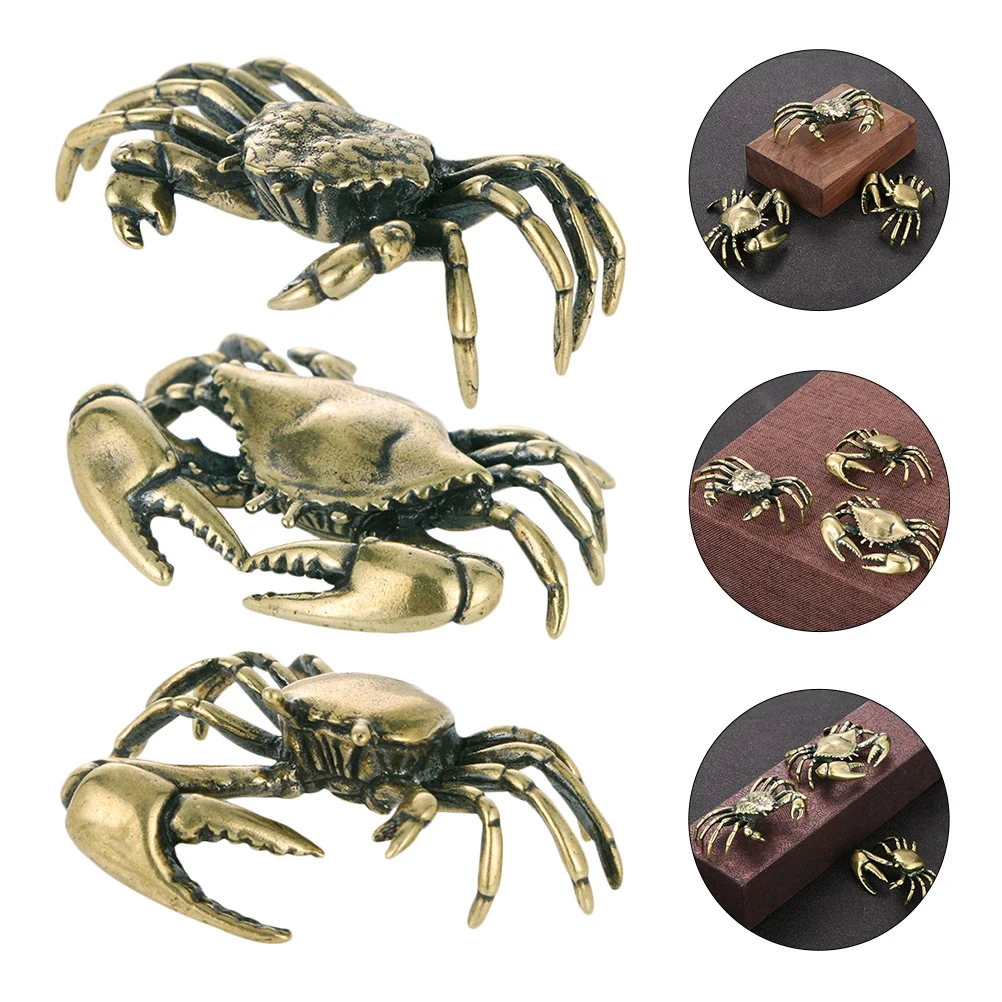 

3 Pcs Brass Crab Crabs Decorations Interior Car Modeling Statues Sea Home Household Water Office Crafts
