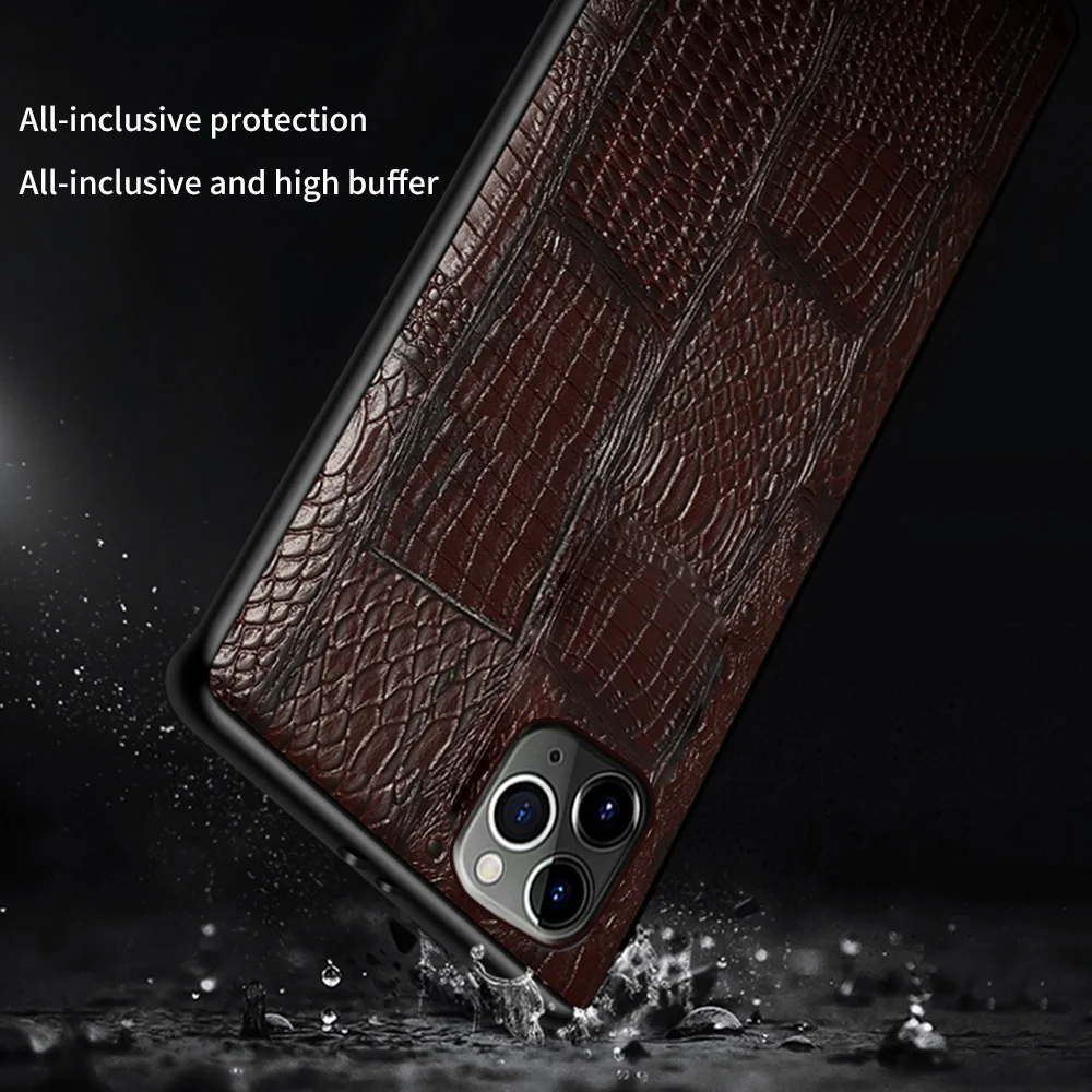 For Iphone 11 12 13 Pro Max Back Cover 7 8 Plus X Xs Xr 12 Mini  Crocodile Tail Texture Genuine Leather Cowhide Phone Case