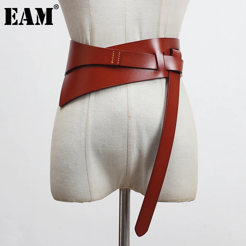 [EAM]  Pu Leather Wine Red Irregular Long Wide Belt Personality Women New Fashion Tide All-match Spring Autumn 2023 1DF2080