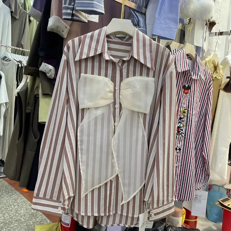 Блузка женская в полоску с длинным рукавом винтажном стиле