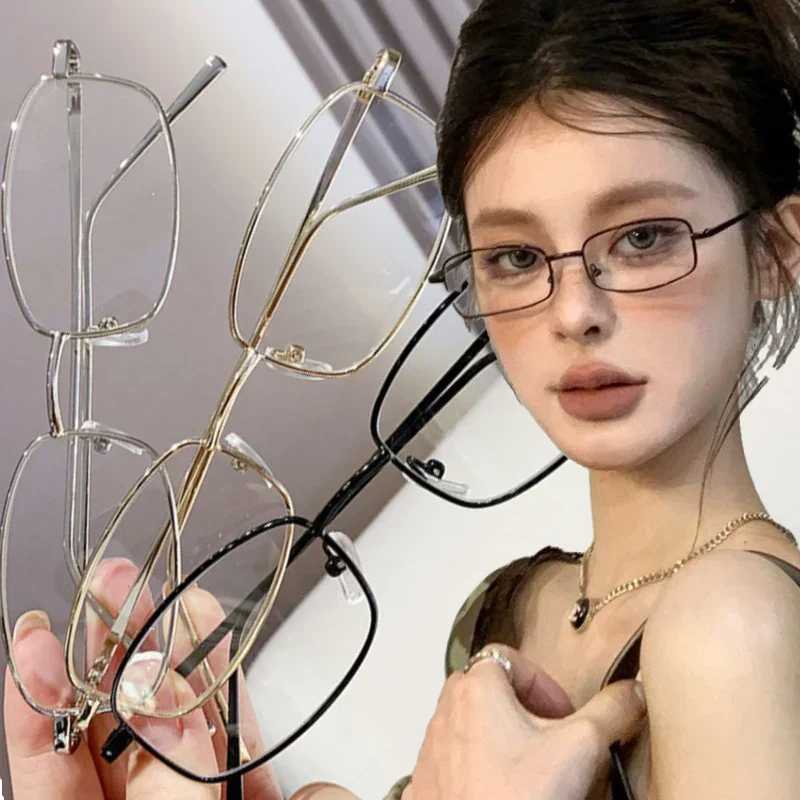 Y2K винтажные очки в металлической оправе полурамка без линз шикарные для девочек
