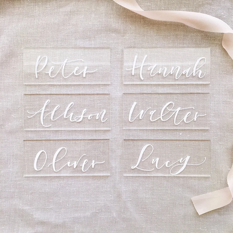 

20 50pcs Rectangular Acrylic Place Tiles DIY Wedding Decoration Laser Cut Plain Place Guest Names Modern Calligraphy Plexi Glass