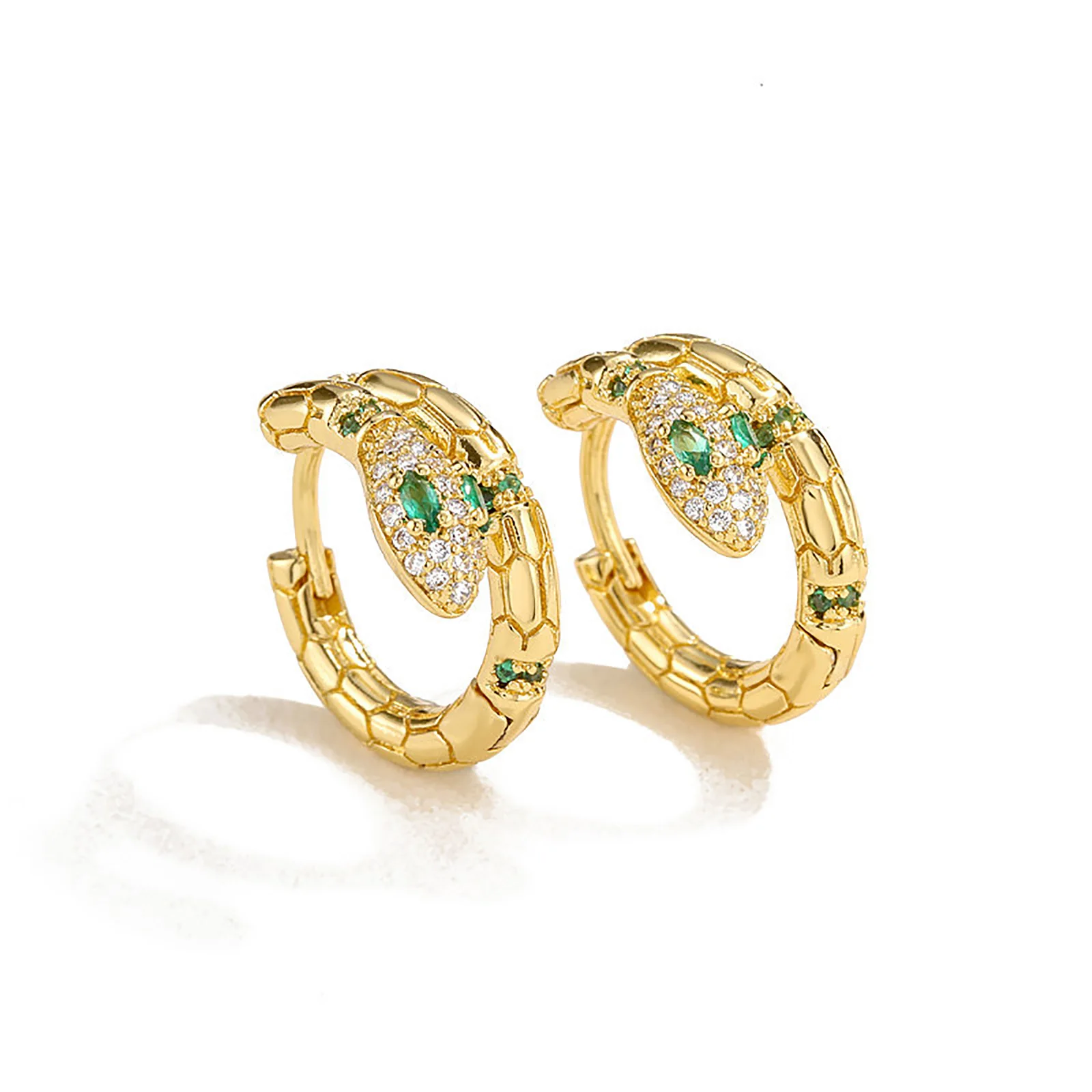 

Danity Circle Snake Hoop Earring, Green Eye Stone Serpent Cartilage Huggie Earrings for Women