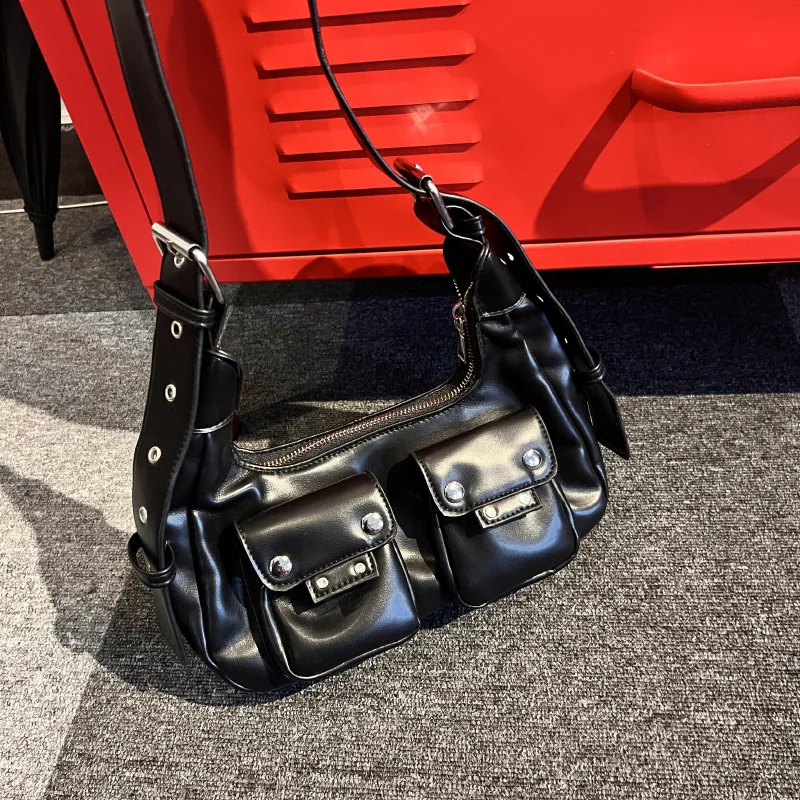 

Trendy Shoulder Bag Women PU Leather Armpit Bag Simple Brand Designer Tote Bag New Tide Female Handbag Pouch Purse 2023