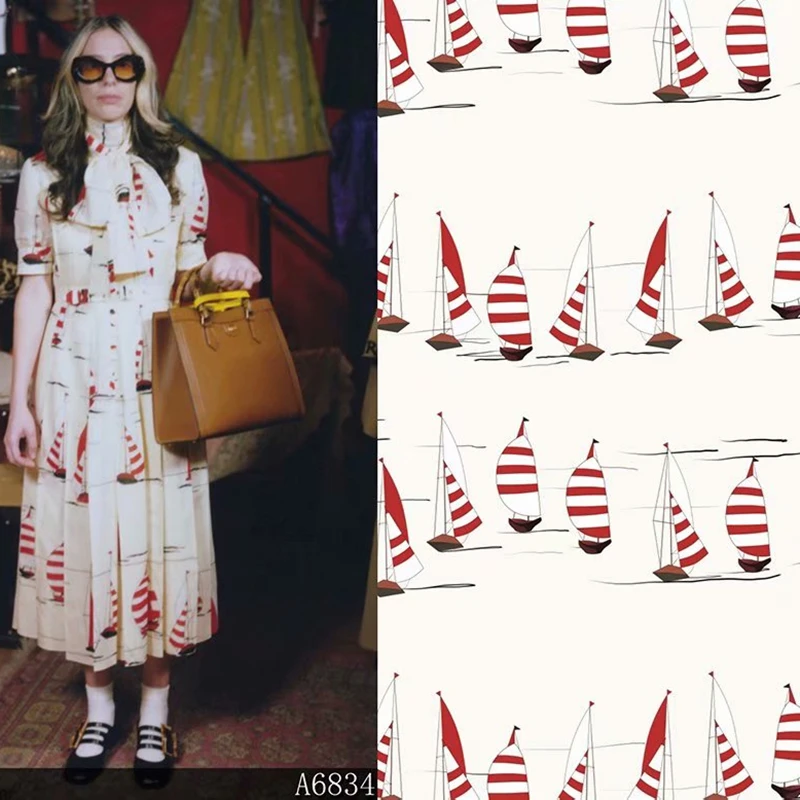 

Sailing Boat Polyester Printed Satin Fabric Brand Soft Clothing Shirt Chiffon Fabrics Cloth for Dress by Meter Diy Sewing