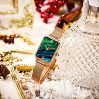 rosdn watch womens simple temperament retro square dial womens small green watch sapphire crystal glass mirror dial girl gifts