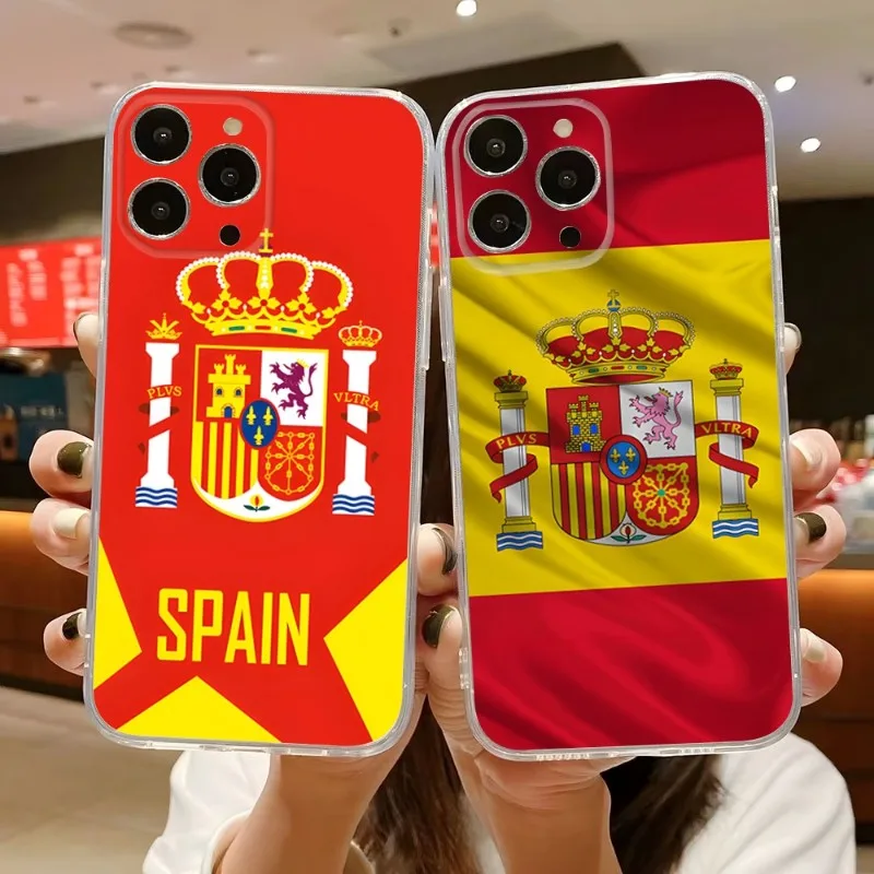 Spain National Emblem Flag Phone Case For Iphone 14 12 Pro Max 13 11 Mini 6 6s 7 8 Plus X XR XS SE 2020 Transparent Cover