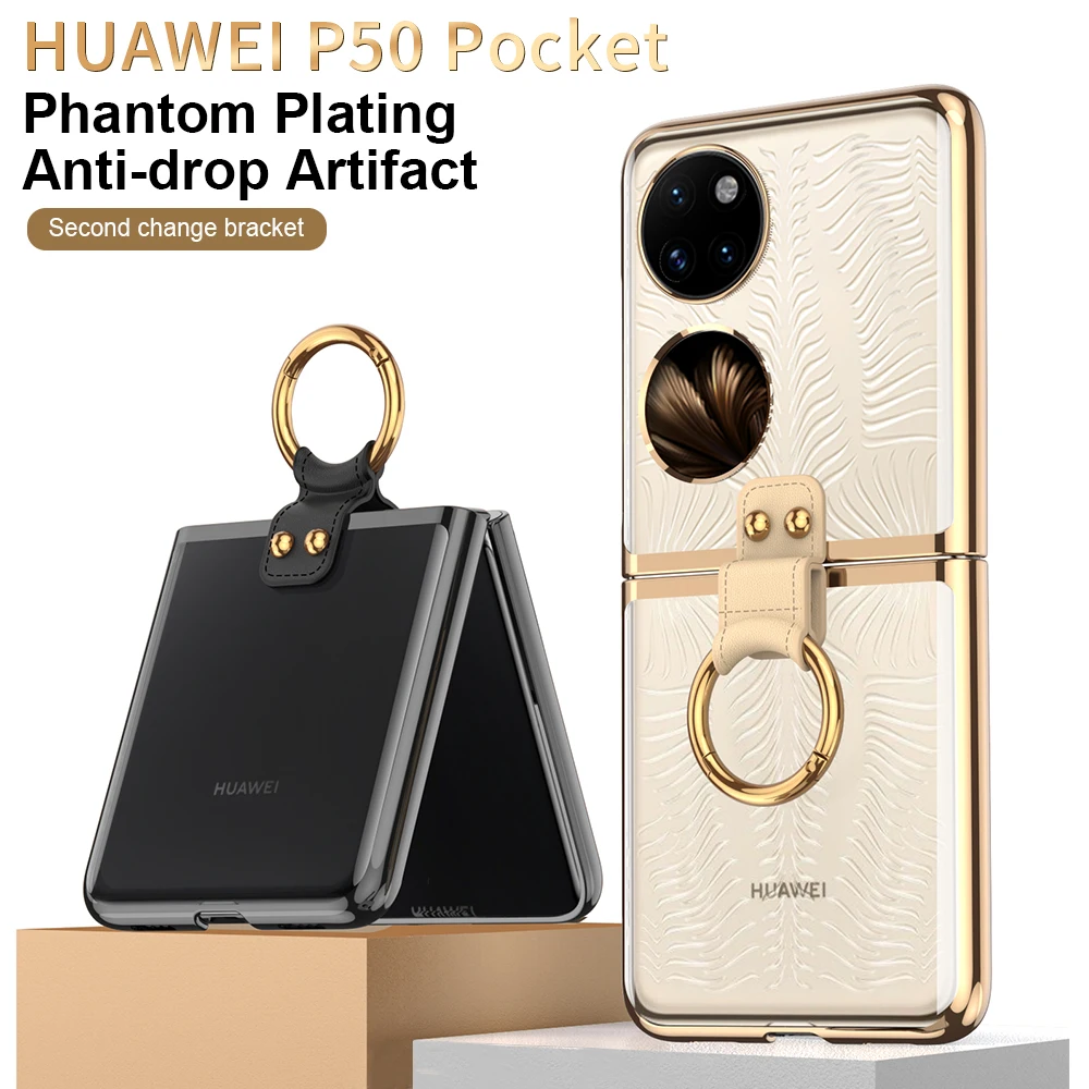 

GKK Original Plating HD Phone Case For Huawei P50 Pocket 4G Case Luxury Ring Holder Plastic Hard Cover For Huawei P50 Pocket 4G