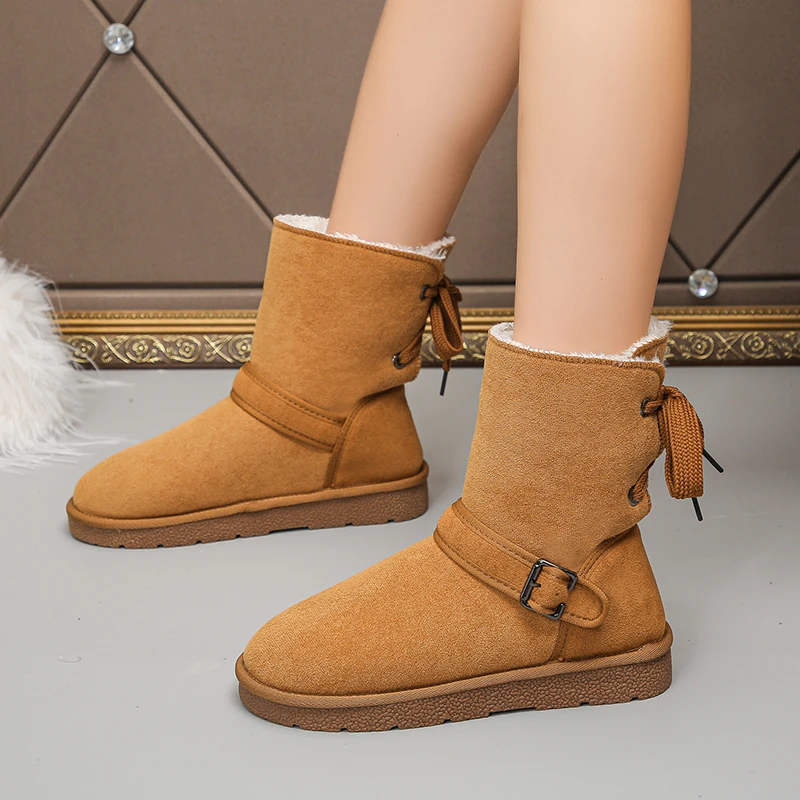 Новинка зимние ботинки на плоской подошве женские модные замшевые Нескользящие