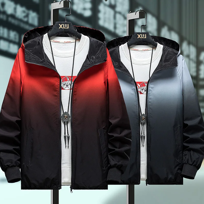 

2022 Men's Gradient Color Reversible Jacket Teenagers Casual Simple Fashion Handsome Hooded Jacket