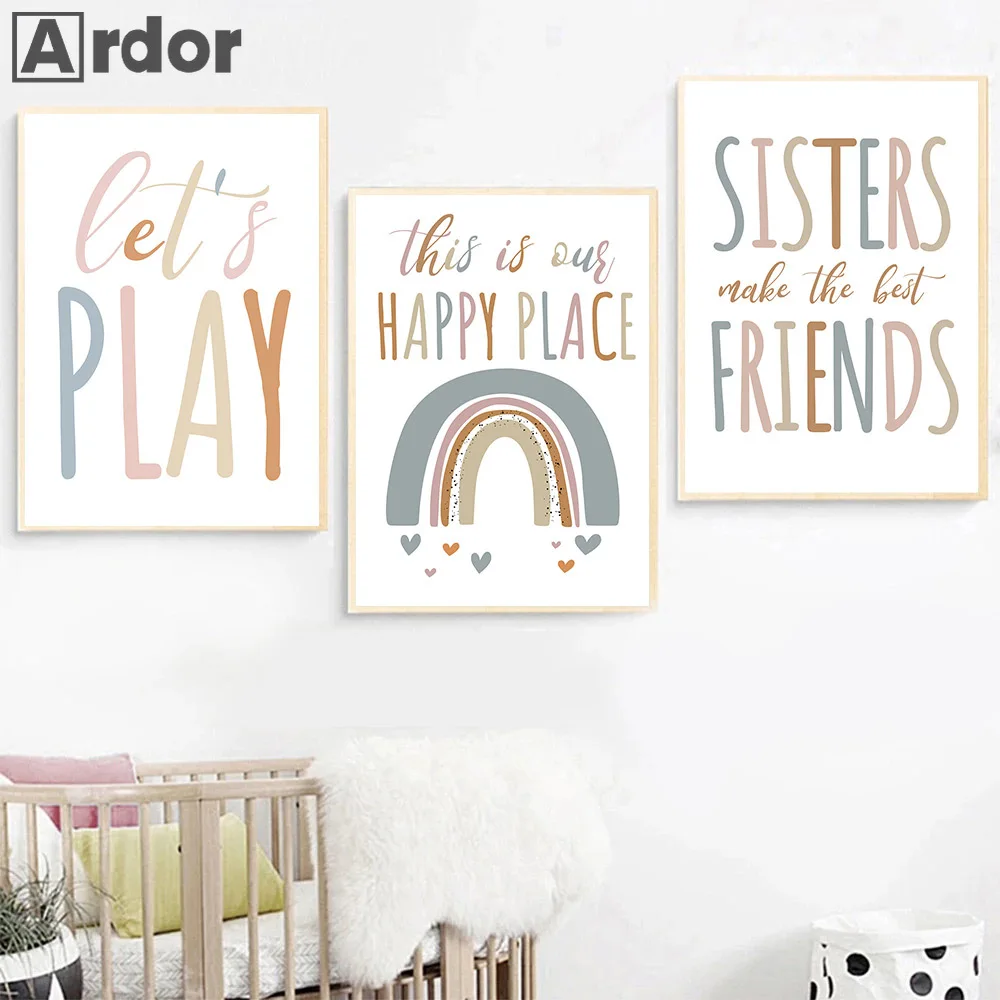 

Детский постер для игр, радужная настенная печать, сестры, друзья, холст, картина, цитаты, постер, Скандинавская картина, декор детской комна...