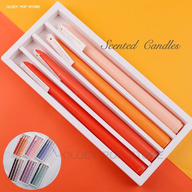 

4PCS Taper Candle Scented Aromatherapy Smokeless Soy Wax Long Gradient Color Banquet Candlelight Dinner Wedding Party Home Decor