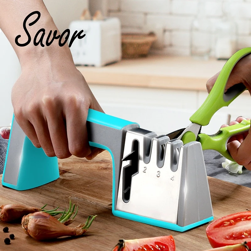 

Knife Sharpener 4 in 1 Diamond Coated&Fine Rod Knife Shears and Scissors Sharpening stone System Stainless Steel Blades