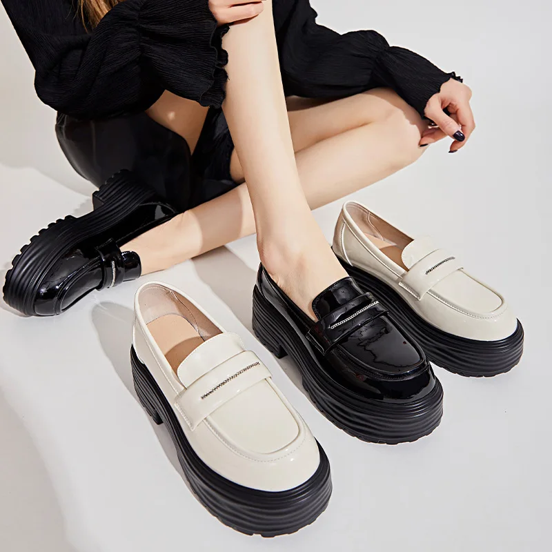 

Повседневные женские лоферы YQMSYNA, женская обувь, удобная обувь с круглым носком на толстой подошве, устойчивая обувь на квадратном каблуке из лакированной кожи A47
