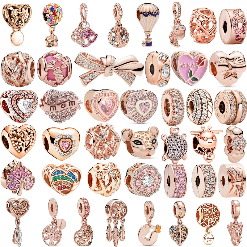 

Pink Gold Color Dreamcatcher Flowers Tree Balloon Clip Bead Necklace Fit Original Charms Bracelets DIY Jewelry