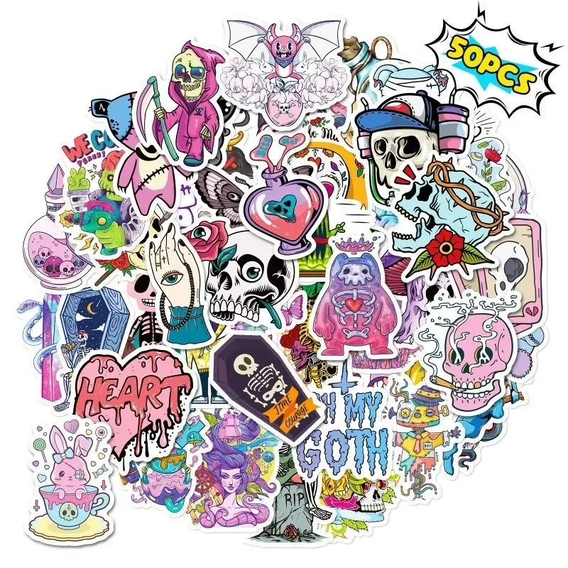 Готическая ведьма черная волшебная наклейка со скелетом колдовская с героями